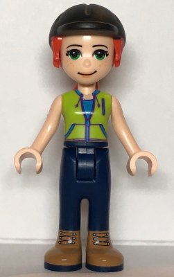 LEGO part Friends Mia - Dark Blue Trousers, Lime Jacket Top, Black Riding Helmet (frnd0469)