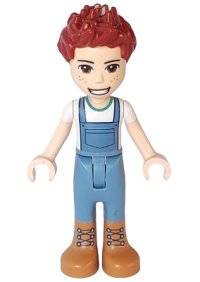 LEGO part Friends Daniel - Medium Nougat Boots, Sand Blue Overalls, White Top frnd0495