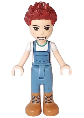 LEGO part Friends Daniel - Medium Nougat Boots, Sand Blue Overalls, White Top (frnd0495)