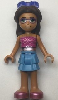 LEGO part Friends Layla - Medium Blue Skirt, Dark Pink Top with Metallic Pink Belt, Sunglasses (frnd0503)