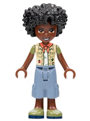 LEGO part Friends Joaquim - Sand Blue Trousers, Tan Vest, Coral Scarf (frnd0526)