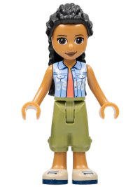 LEGO onderdeel Friends Dr. Makena - Olive Green Trousers, Tan Shoes, Bright Light Blue Vest over Coral Shirt frnd0528