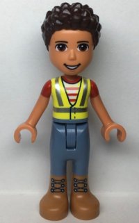 LEGO part Friends River - Neon Yellow Safety Vest, Sand Blue Trousers with Medium Nougat Boots frnd0541