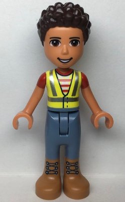 LEGO part Friends River - Neon Yellow Safety Vest, Sand Blue Trousers with Medium Nougat Boots (frnd0541)