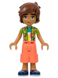 LEGO part Friends Leo - Lime Watermelon Shirt, Coral Cropped Trousers, Dark Blue Shoes frnd0579