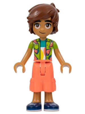 LEGO part Friends Leo - Lime Watermelon Shirt, Coral Cropped Trousers, Dark Blue Shoes (frnd0579)