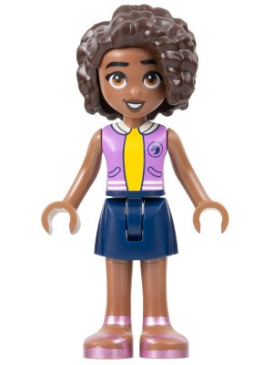 LEGO part Friends Aliya - Medium Lavender Vest, Dark Blue Skirt, Metallic Pink Sandals (frnd0586)