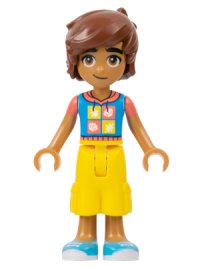 LEGO onderdeel Friends Leo - Dark Azure and Coral Hoodie, Yellow Cropped Trousers, Medium Azure Shoes frnd0587