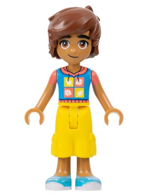 LEGO part Friends Leo - Dark Azure and Coral Hoodie, Yellow Cropped Trousers, Medium Azure Shoes (frnd0587)
