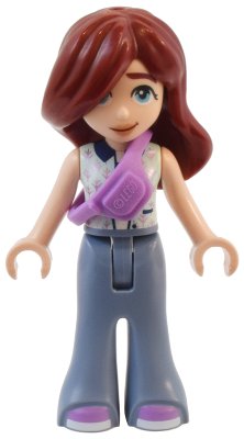 LEGO part Friends Paisley - Light Aqua Vest, Sand Blue Trousers Bell-Bottoms, Medium Lavender Shoes, Belt Bag (frnd0714)