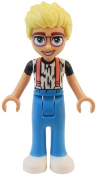 LEGO onderdeel Friends Olly - White Shirt with Black Stripes, Coral Suspenders, Dark Azure Trousers, White Shoes frnd0716