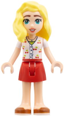 LEGO part Friends Matilde - White Top with Cherries, Red Skirt, Dark Orange Shoes (frnd0774)