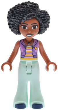 LEGO part Friends Jamila - Medium Lavender Sleeveless Hoodie, Light Aqua Trousers Bell-Bottoms, Dark Blue Shoes frnd0816
