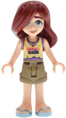LEGO part Friends Paisley - Bright Light Yellow and Medium Lavender Tank Top, Dark Tan Shorts, Metallic Light Blue Sandals (frnd0817)
