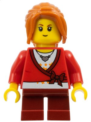 LEGO part Sweater Cropped with Bow, Heart Necklace, Dark Red Short Legs, Dark Orange Ponytail Long with Side Bangs (hol101)