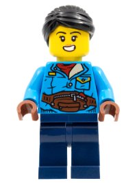 LEGO part Woman, Black Hair, Dark Azure Jacket, Dark Blue Legs hol270