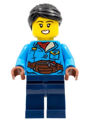 LEGO onderdeel Woman, Black Hair, Dark Azure Jacket, Dark Blue Legs (hol270)