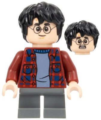 LEGO part Harry Potter - Dark Red Plaid Flannel Shirt, Dark Bluish Gray Short Legs (hp143)