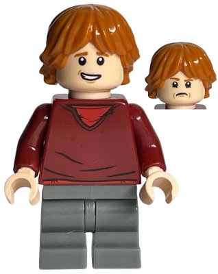 LEGO part Ron Weasley - Dark Red Sweater, Dark Bluish Gray Medium Legs (hp180)