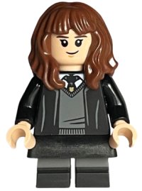 LEGO part Hermione Granger - Hogwarts Robe, Black Tie, Skirt, and Short Legs with Dark Bluish Gray Stripes hp378