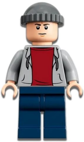 LEGO part Security Guard - Male, Light Bluish Gray Hoodie, Dark Blue Legs, Dark Bluish Gray Knit Cap (jw094)