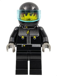 LEGO part Male Actor 3, Driver, Black Helmet, Trans-Light Blue Visor stu008