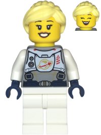 LEGO onderdeel Astronaut - Female, Flat Silver Spacesuit with Harness and White Panel with Classic Space Logo, Bright Light Yellow Hair twn478