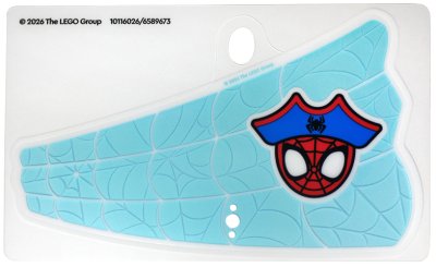 LEGO part Plastic Sail Triangular with Red and Black Spider-Man (Spidey) Head with Blue Pirate Hat on Medium Azure and White Web Pattern (116026)