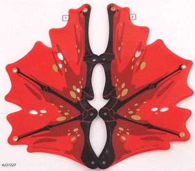 LEGO part Plastic Wing Dragon with Black Spines, Dark Red Splotches, and Gold Ovals on Red Background Pattern, Sheet of 2 (38765)