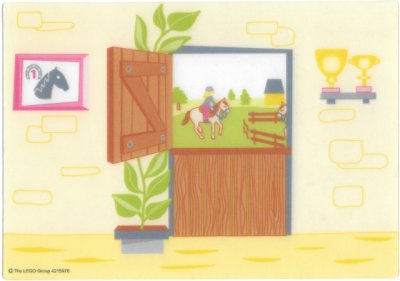 LEGO part Plastic Part for Set  5941 - Horse Stable Backdrop with Award in Frame, House Plant, Split Wooden Door, and Trophies on Shelf Pattern (5941pls01)