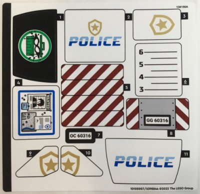 LEGO part Sticker Sheet for Set 60316 - (10100007/6398844) (60316stk01)