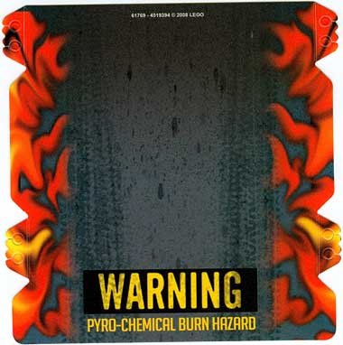 LEGO part Plastic Ramp Cover with Flames and 'WARNING PYRO-CHEMICAL BURN HAZARD' Pattern (8493) (61769)