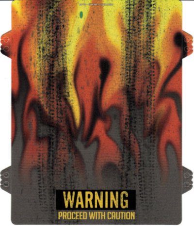 LEGO part Plastic Ramp Cover with Flames and 'WARNING PROCEED WITH CAUTION' Pattern (61770)