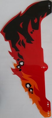LEGO part Plastic Part for Set 70674 - Cobra Hood with Black, Red, Trans-Orange, and Trans-Red Flames, LEGO Copyright on Right Pattern (70674pls01d)