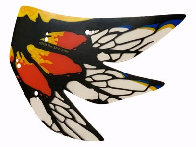 LEGO part Plastic Part for Set 75574 - Wing Dragon Toruk Right Wingtip with Black Veins and Red, Bright Light Orange, Yellow, and Blue Trim Pattern (75574pls01f)