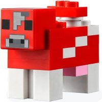 LEGO part Minecraft Cow, Mooshroom (Light Bluish Gray Pixel Between Eyes and Dark Bluish Gray Top Border on Forehead) - Brick Built minecow02c