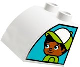 LEGO part Duplo, Brick 2 x 2 x 1 1/2 Slope Curved with Boy on One Side and Girl on Other Side Pattern 11170pb02