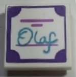 LEGO part Fliese, modifiziert 2 x 2 invertiert mit 'Olaf' und dunkelviolettem Rand Muster (Aufkleber) - Set 41169 (11203pb052)