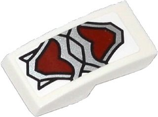 LEGO part Schräge, Curvada 2 x 1 x 2/3 con Patrón de Armadura de Lobo Plateada y Rojo Oscuro (Pegatina) - Set 70127 (11477pb010)
