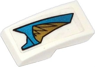 LEGO part Schräge, Courbée 2 x 1 x 2/3 avec Plaques d'Armure Bleu et Or et Motif Plumes Or Côté Modèle Gauche (Autocollant) - Ensemble 70124 (11477pb012L)