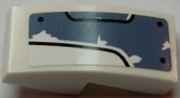 LEGO part Slope, Curved 2 x 1 x 2/3 with Worn Sand Blue Panel with 3 Bolts and Black Curved Lines Pattern Model Left Side (Sticker) - Set 70131 11477pb048L