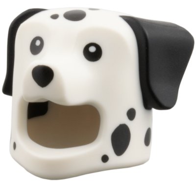 LEGO part Minifigure, Headgear Head Cover, Costume Dog with Molded Black Ears, Printed Black Spots, Eyes, and Nose Pattern (115084pb01)