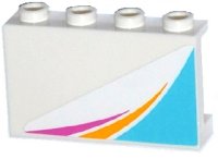 LEGO onderdeel Paneel 1 x 4 x 2 met Zijkanten Steunen - Holle Studs met Magenta en Gele Strepen en Middel Cyaan Driehoek Patroon Model Links (Sticker) - Set 41100 14718pb004L