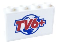 LEGO onderdeel Paneel 1 x 4 x 2 met Zijsteunvorming - Holle Studs met Rood 'TV6+' en Aardbol Patroon (Sticker) - Set 60233 14718pb038