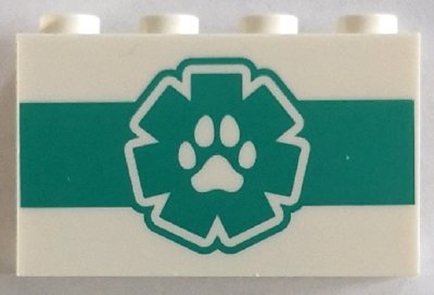 LEGO part Pannello 1 x 4 x 2 con Supporti Laterali - Stud Cavi con Motivo Zampa su Stella della Vita EMT Turchese Scuro e Striscia (14718pb060)