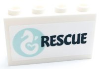 LEGO part Platte 1 x 4 x 2 mit Seitenstützen - Hohle Noppen mit Seepferdchen in hellaqua Kreis und dunklem Blau 'RESCUE' Muster Modell linke Seite (Aufkleber) - Set 41381 14718pb064L