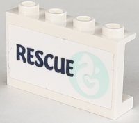 LEGO onderdeel Paneel 1 x 4 x 2 met Zijsteunvorming - Holle Studs met Zeepaardje in Lichtaquamarijn Cirkel en Donkerblauw 'RESCUE' Patroon Model Rechterkant (Sticker) - Set 41381 14718pb064R