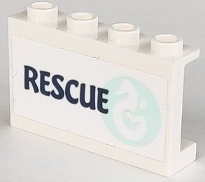 LEGO part Platte 1 x 4 x 2 mit Seitenstützen - Hohle Noppen mit Seepferdchen in hellaqua Kreis und dunklem Blau 'RESCUE' Muster Modell rechte Seite (Aufkleber) - Set 41381 (14718pb064R)
