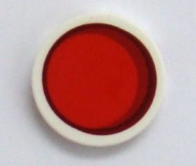 LEGO part Tile, Round 2 x 2 with Bottom Stud Holder with Red Circle Stylized Red Sun Pattern (14769pb113)