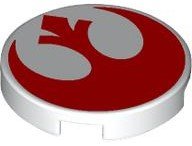 LEGO part Tile, Round 2 x 2 with Bottom Stud Holder with Red SW Rebel Alliance Symbol Pattern 14769pb693